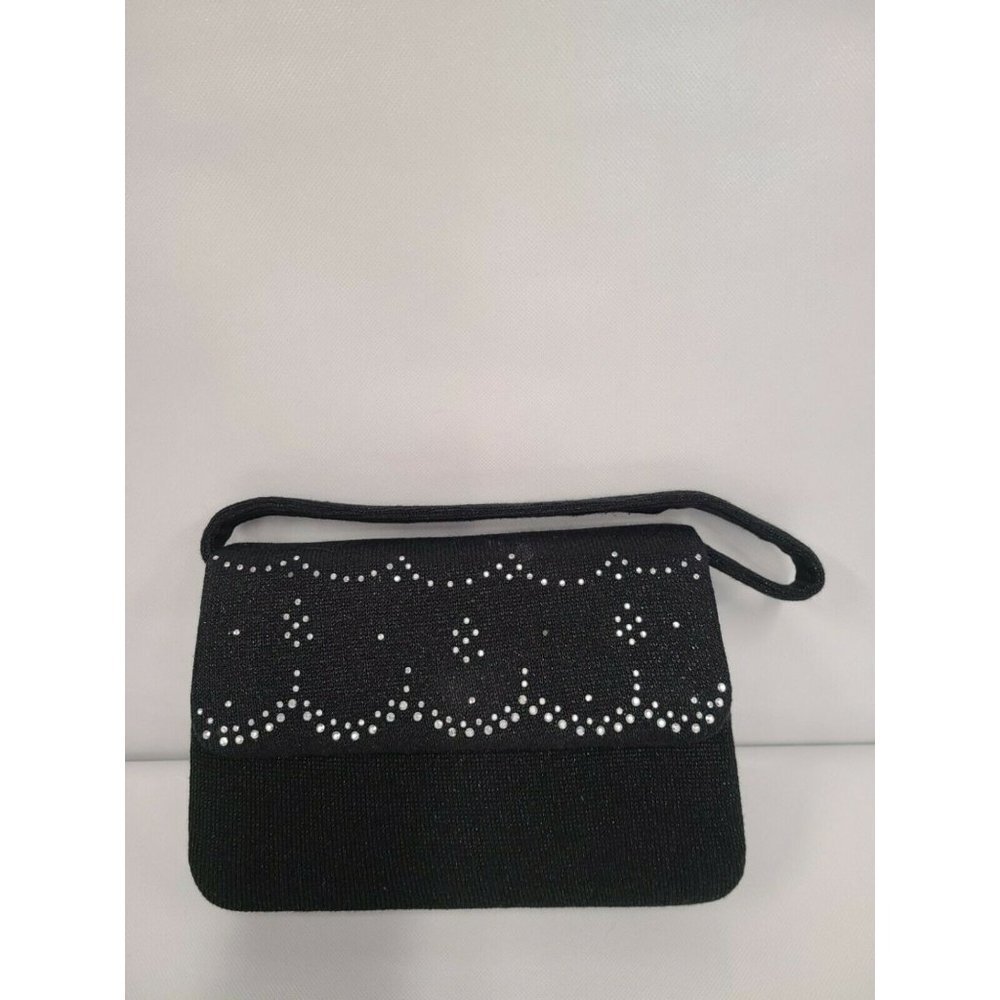 Milano Black Beaded Flap Handbags Size 10x7‎
